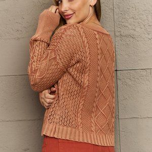 HEYSON Full Size Open Front Cardigan with Scarf Design